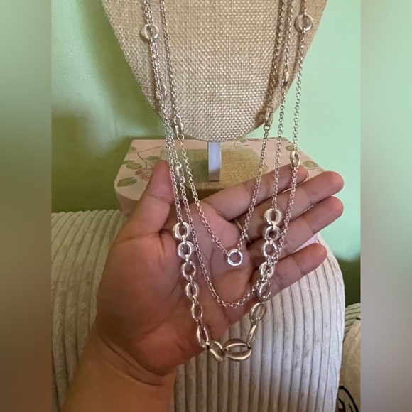 Elegant Silver Layered Necklace with Circular Accents - Picture 2 of 7